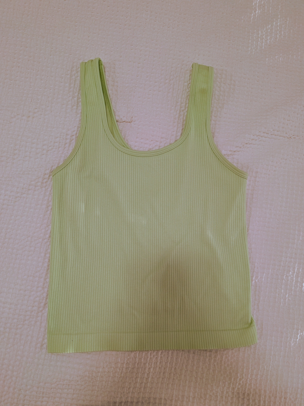Ribbed Scoop Neck Tank Top - Lime Green